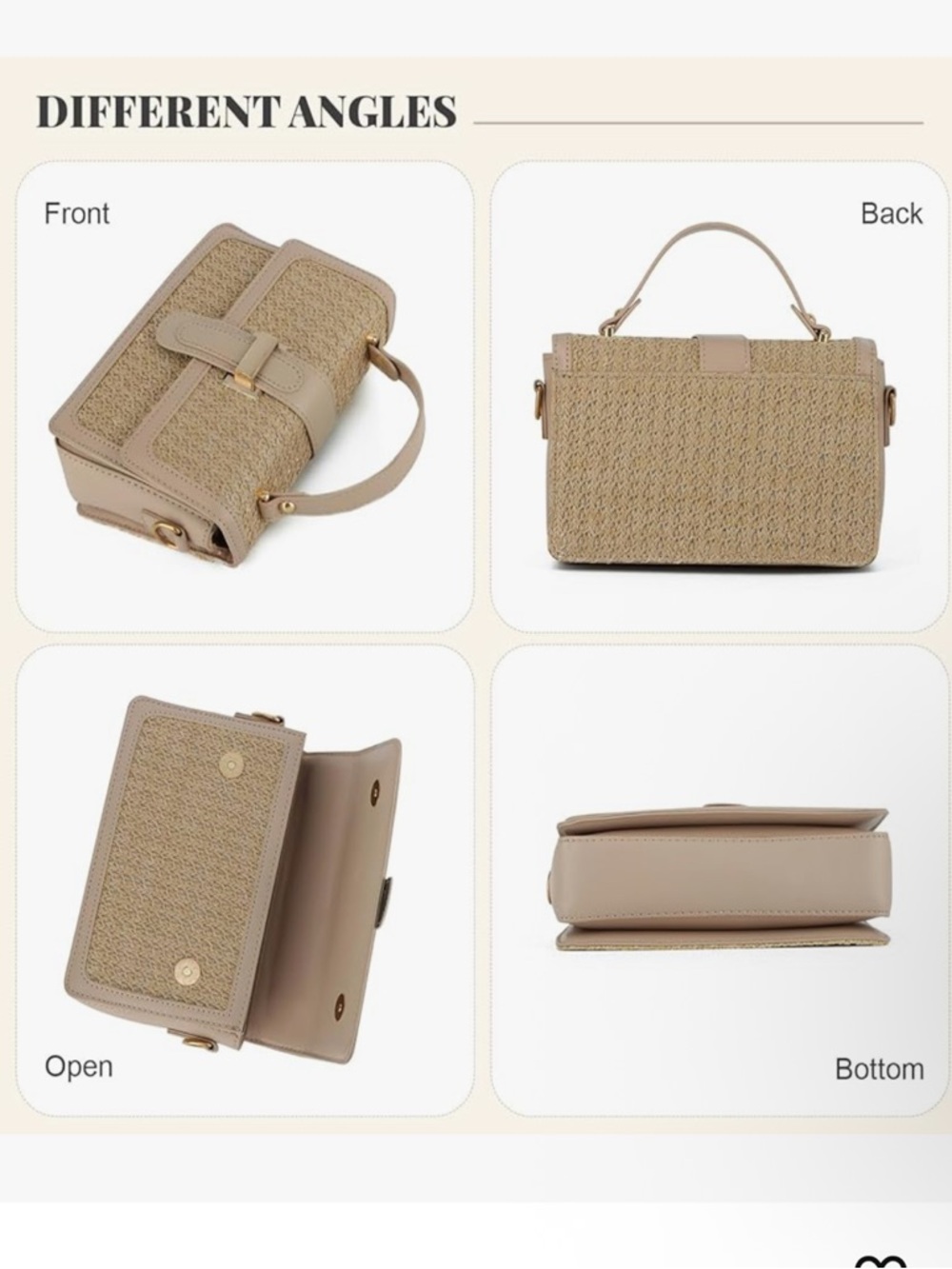 Woven Khaki Top-Handle Crossbody Bag with Detachable Strap - Picture 5 of 6